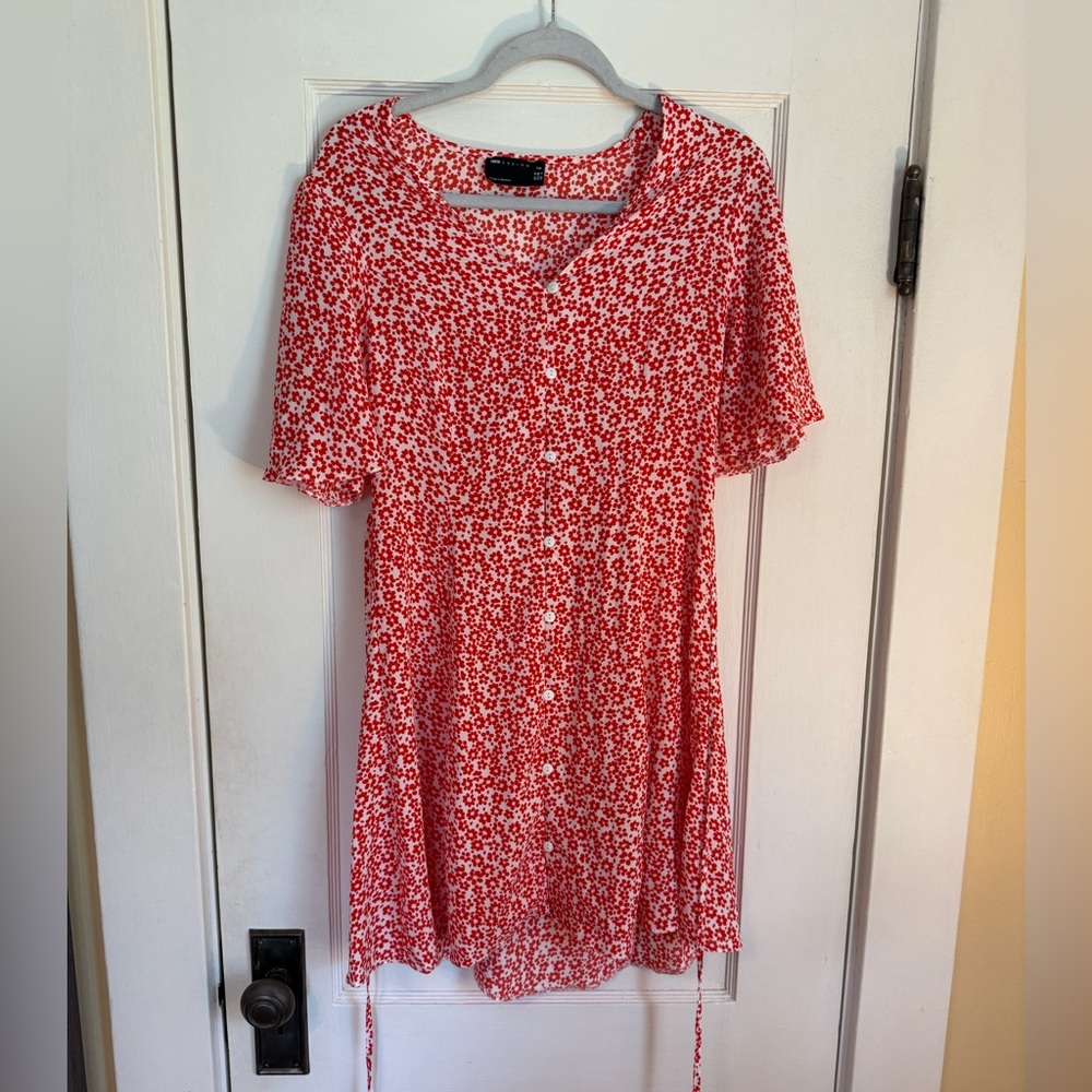 ASOS Tea Style Red Floral Button-Up Dress
